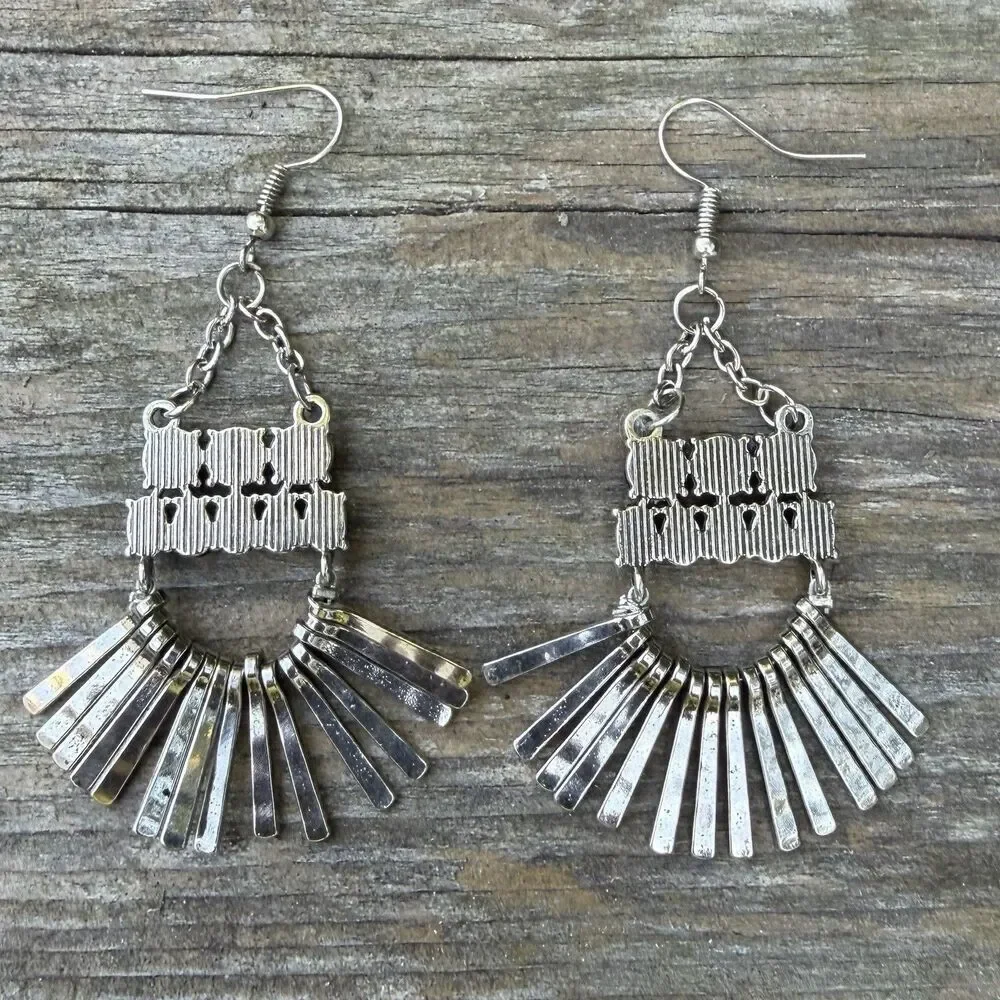 Paparazzi Boho Black Bead & Silver Dangle Fringe Feather Earrings New Western